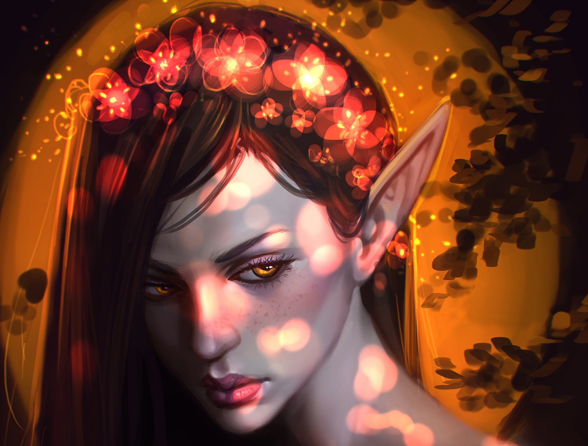 elf girl flower face view eyes art