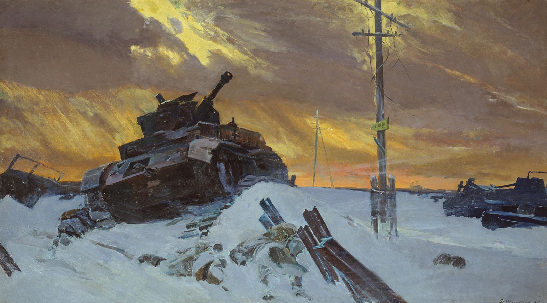 f usypenko l ennemi arrêté 1949 peinture grande guerre patriotique réservoir ciel piliers