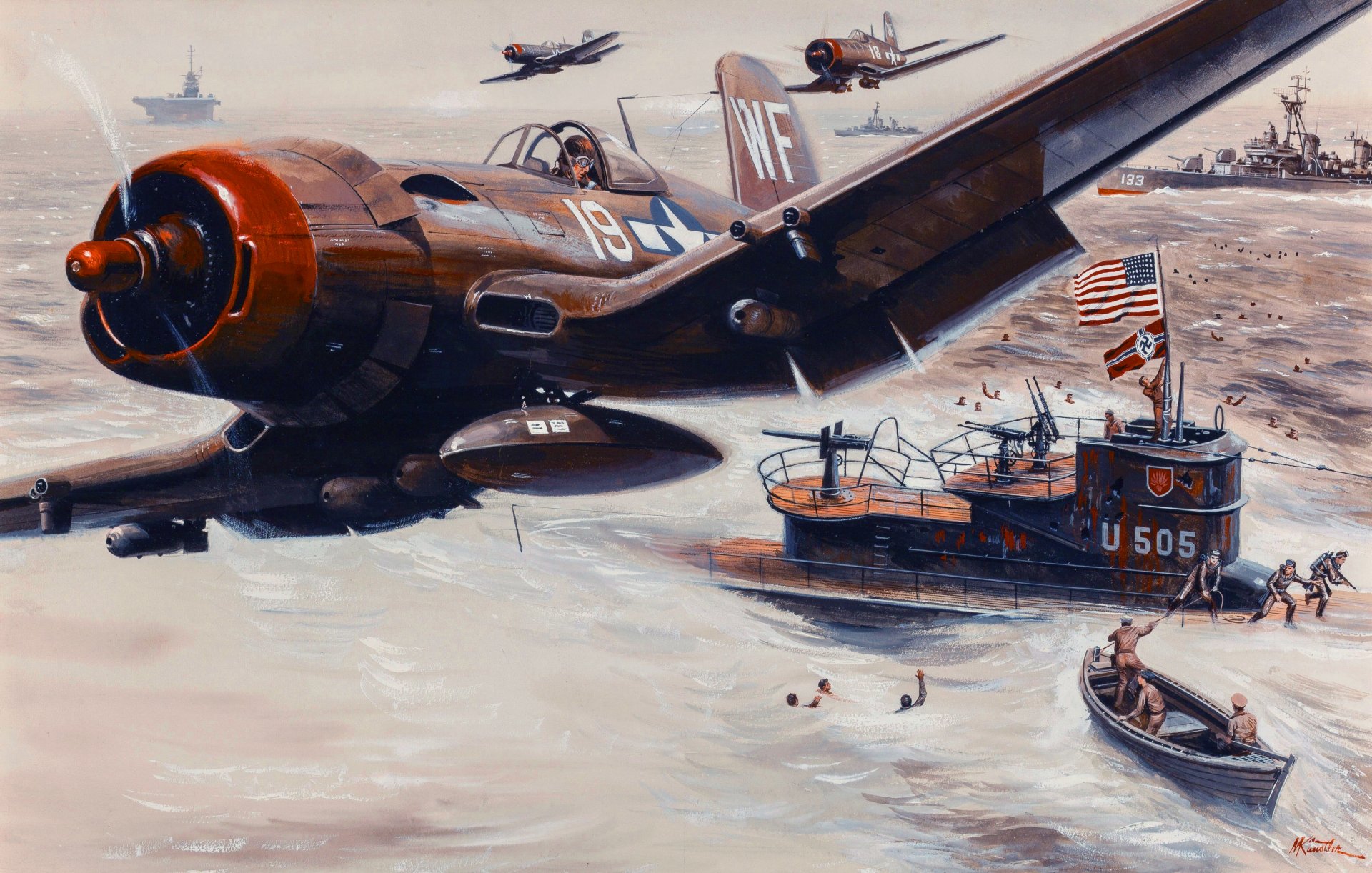 mort künstler ships battle submarine people fighter pilot