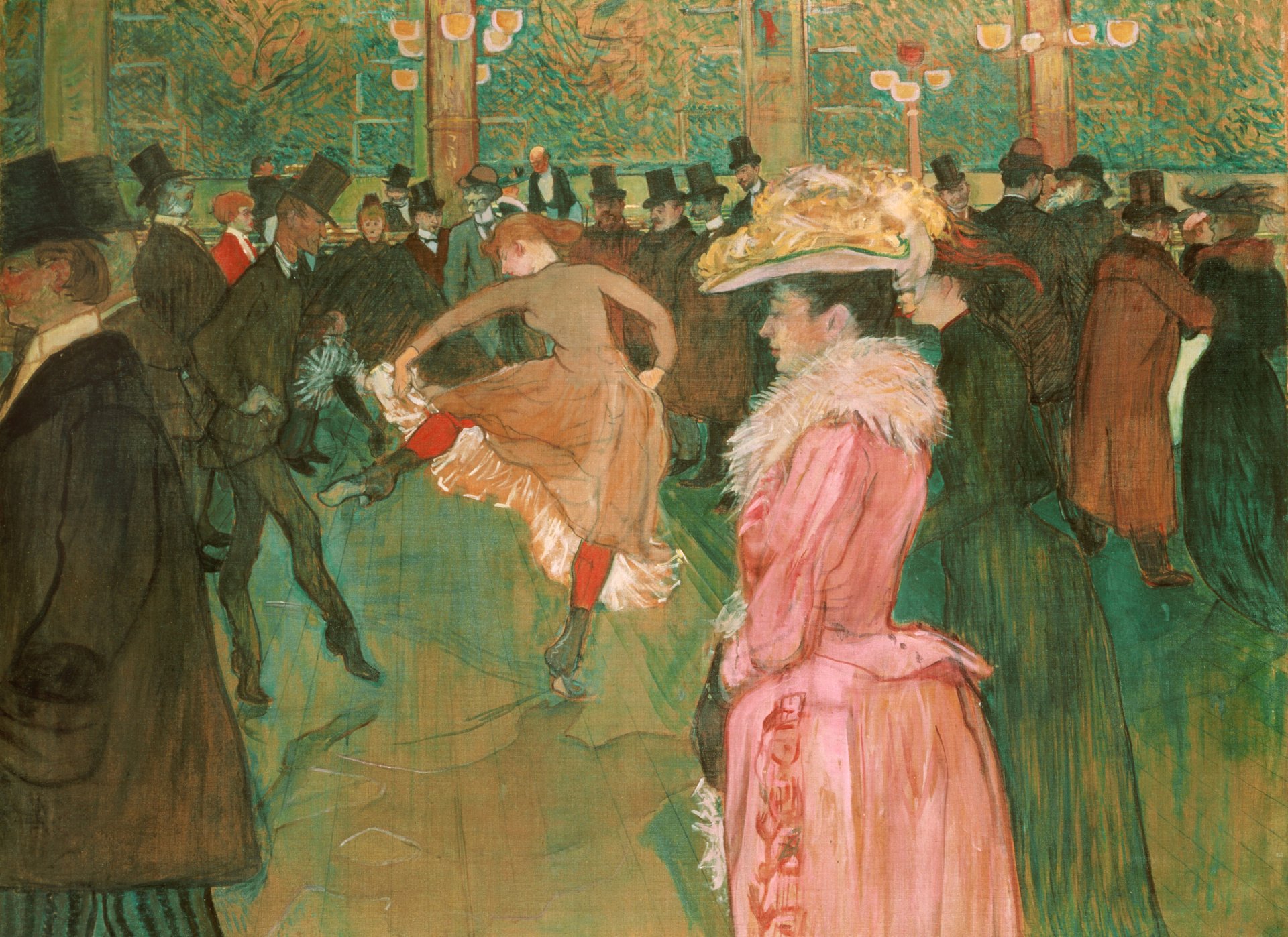 henri de toulouse-lautrec danza en el moulin rouge pintura género cabaret gente