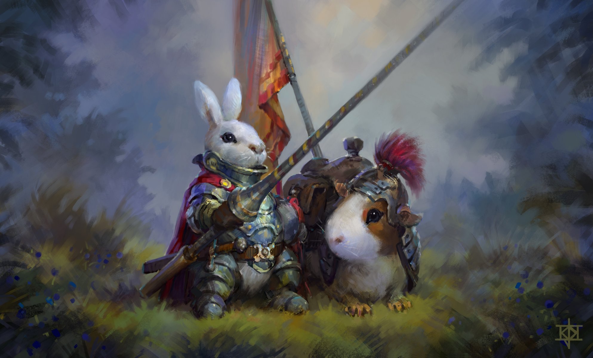 rabbit guinea pigs art knight