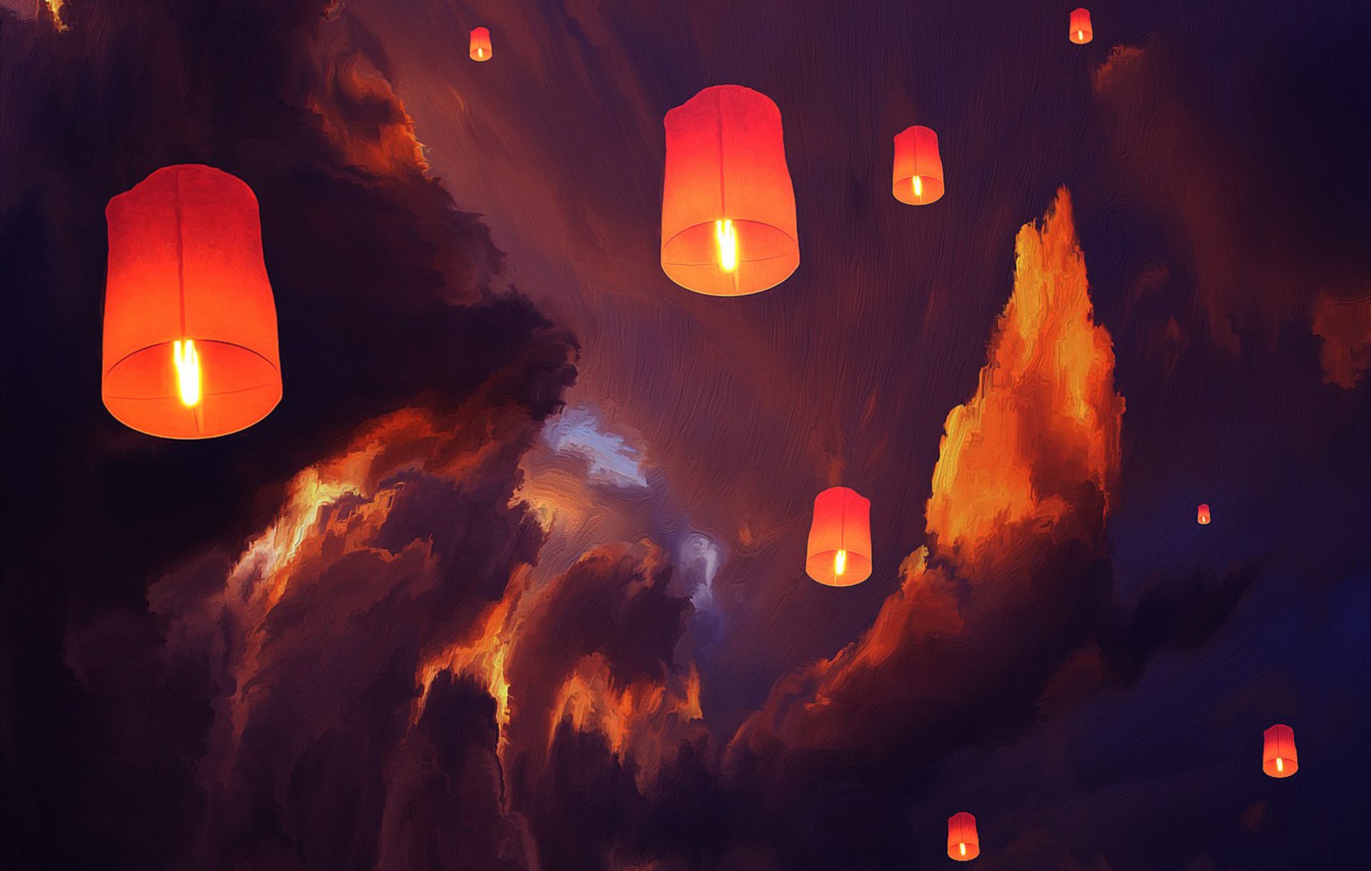 unset sky clouds lamp