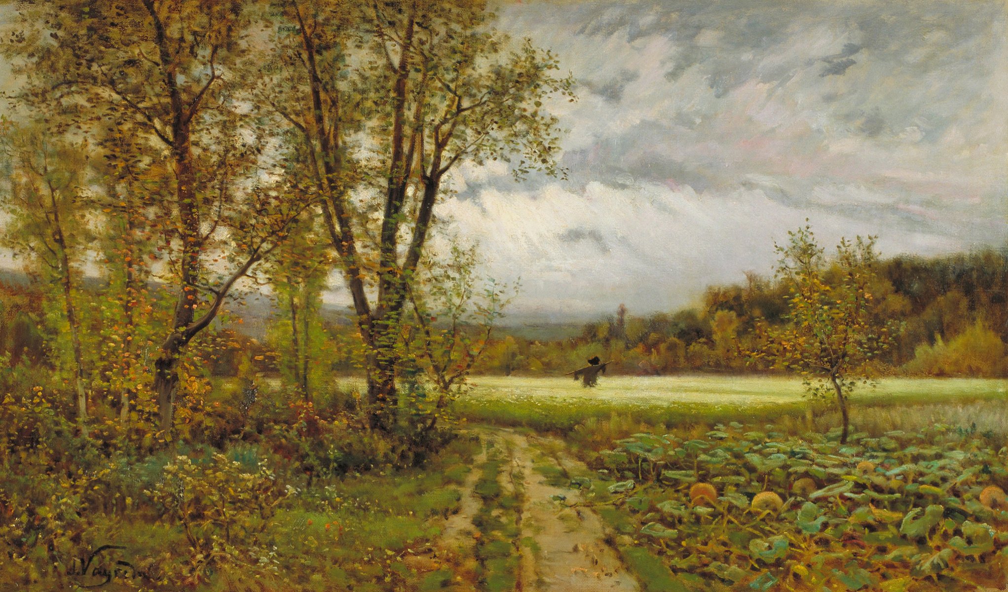 joaquim vayreda épouvantail peinture paysage ciel champ arbres automne