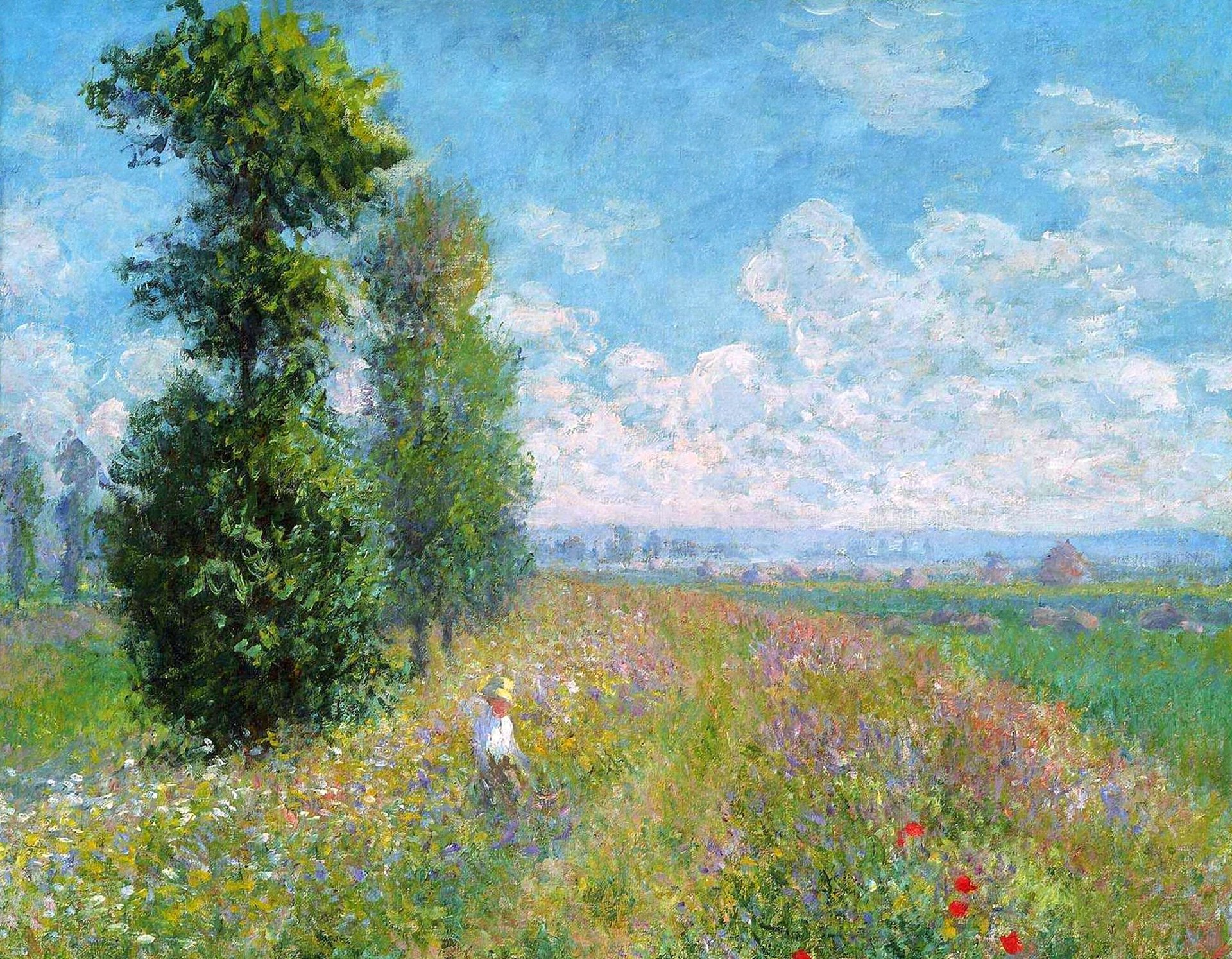 claude monet pattern landscape the field meadow flower grass mop tree sky cloud