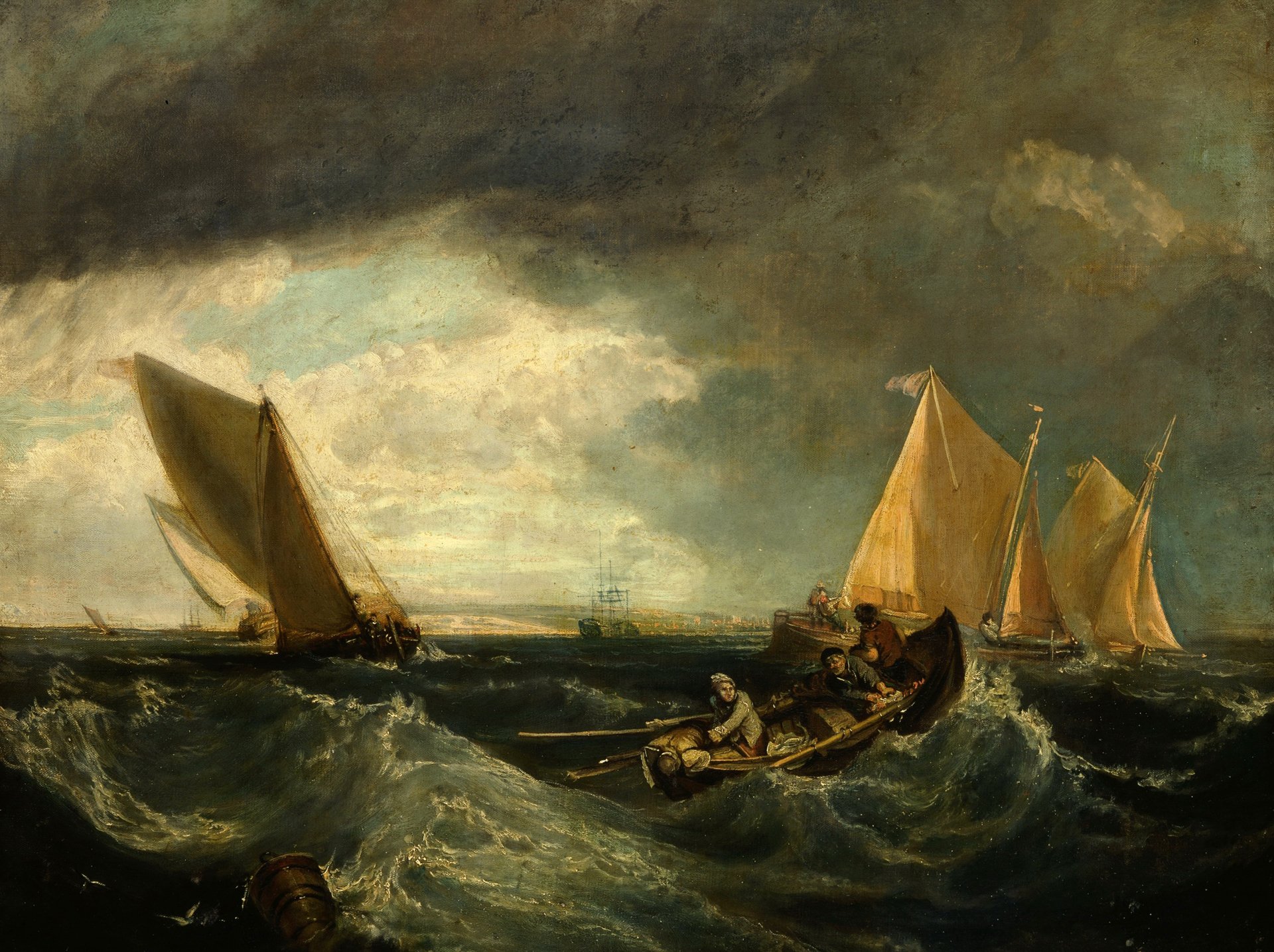 augustus wall callcott sheerness and the isle of sheppey pattern landscape sky sea waves storm boat sail people