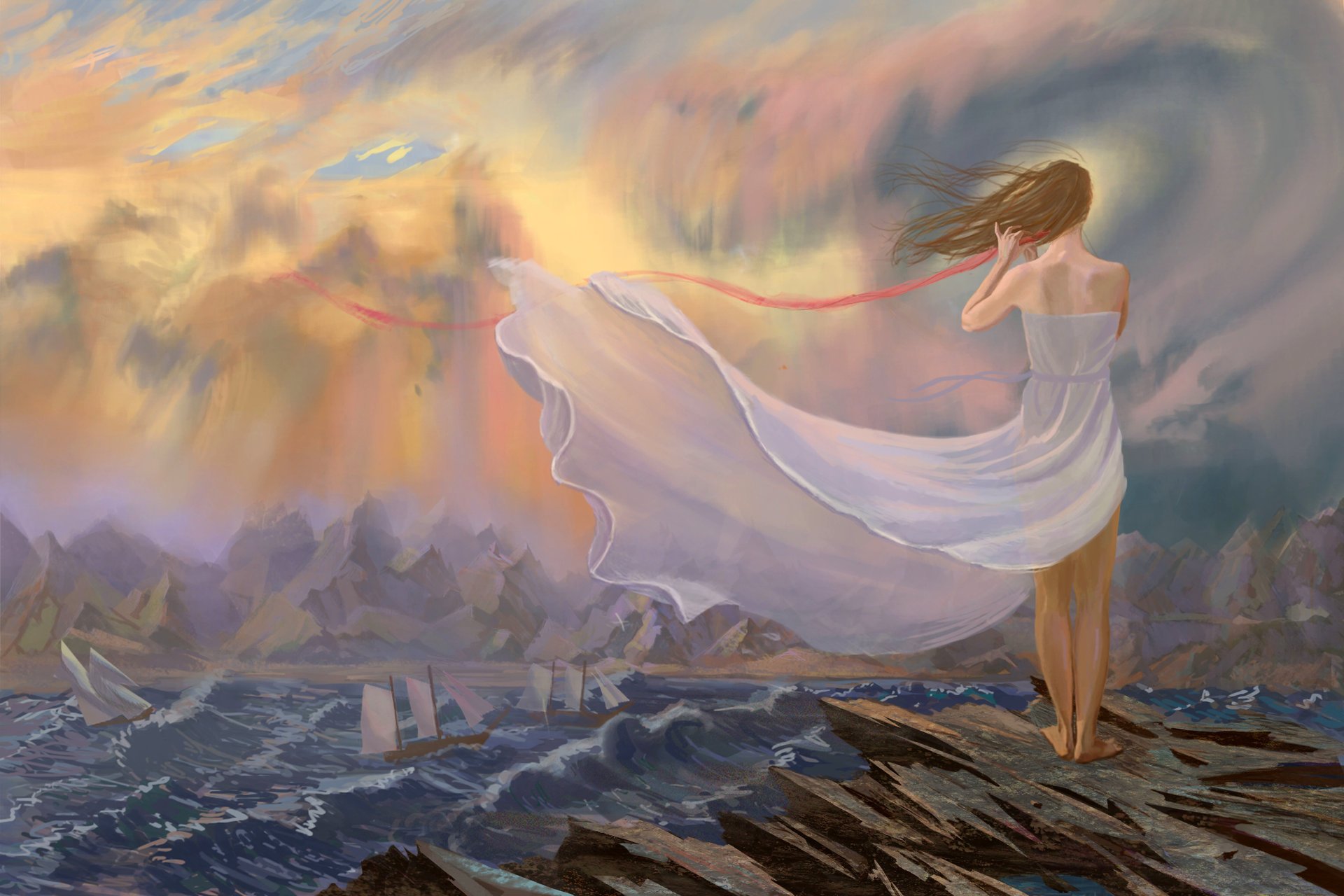 Картина девушка и ветер