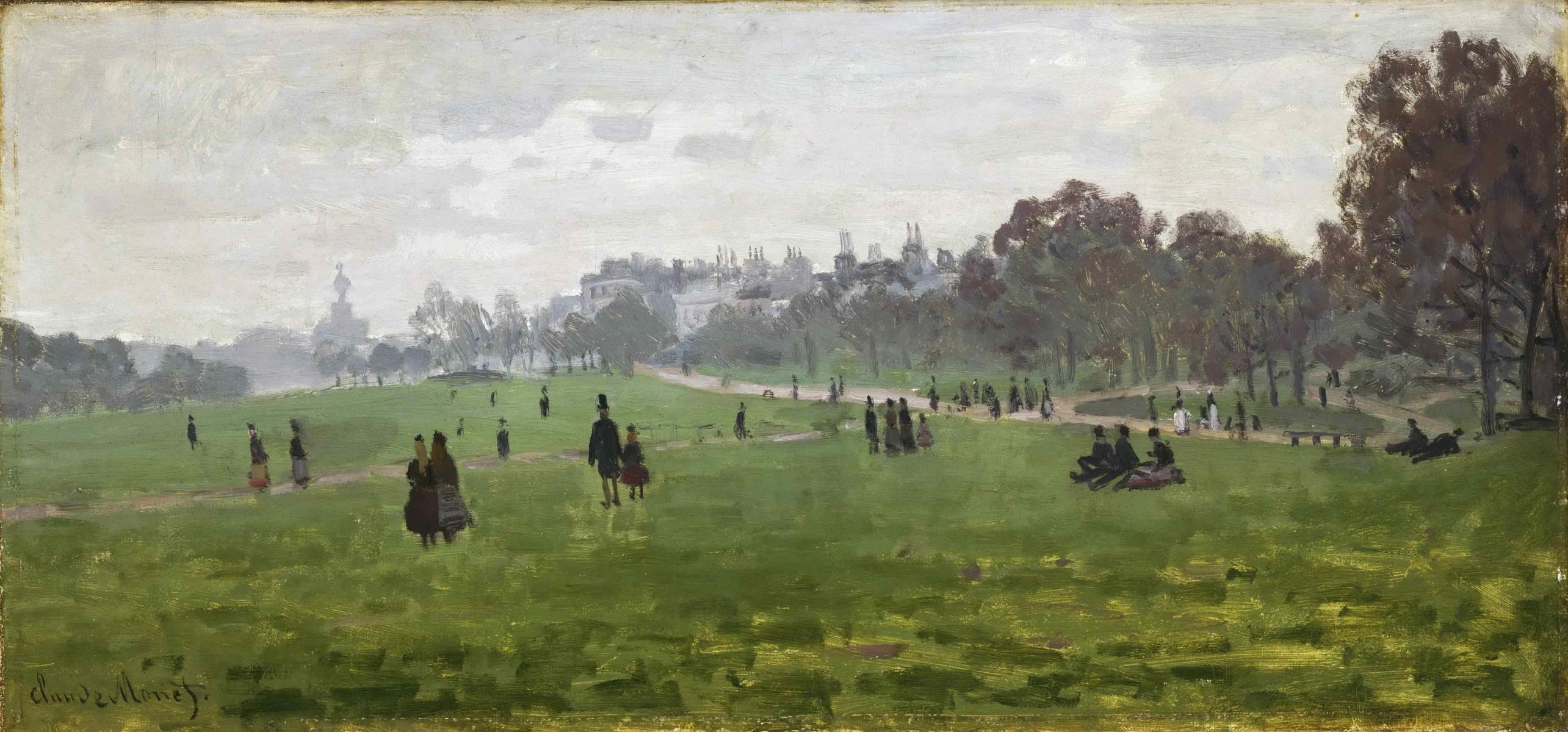 claude monet londra parco pittura ricreazione passeggiata picnic erba alberi persone