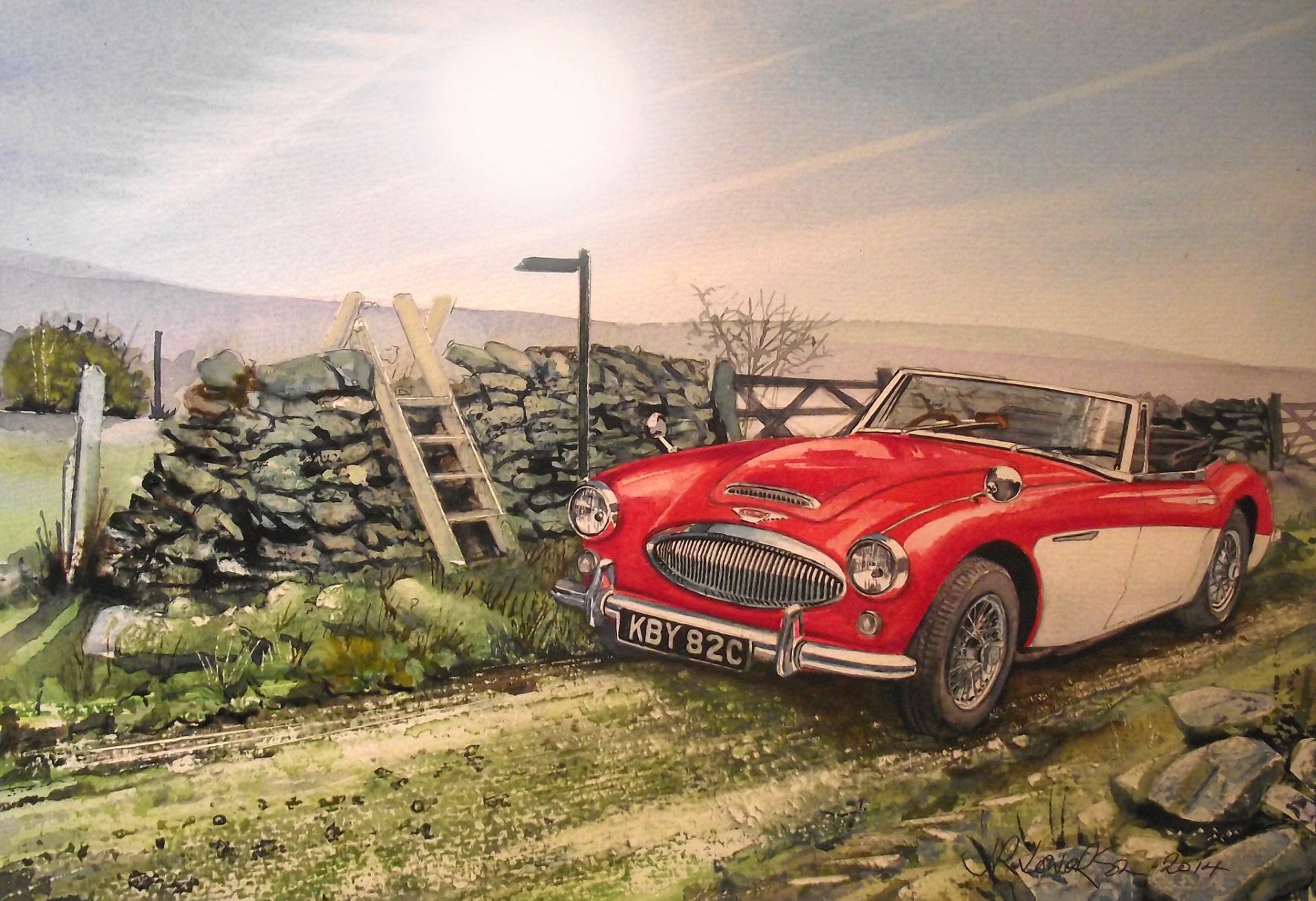 austin healey roadster clásico coche carretera pintura dibujo