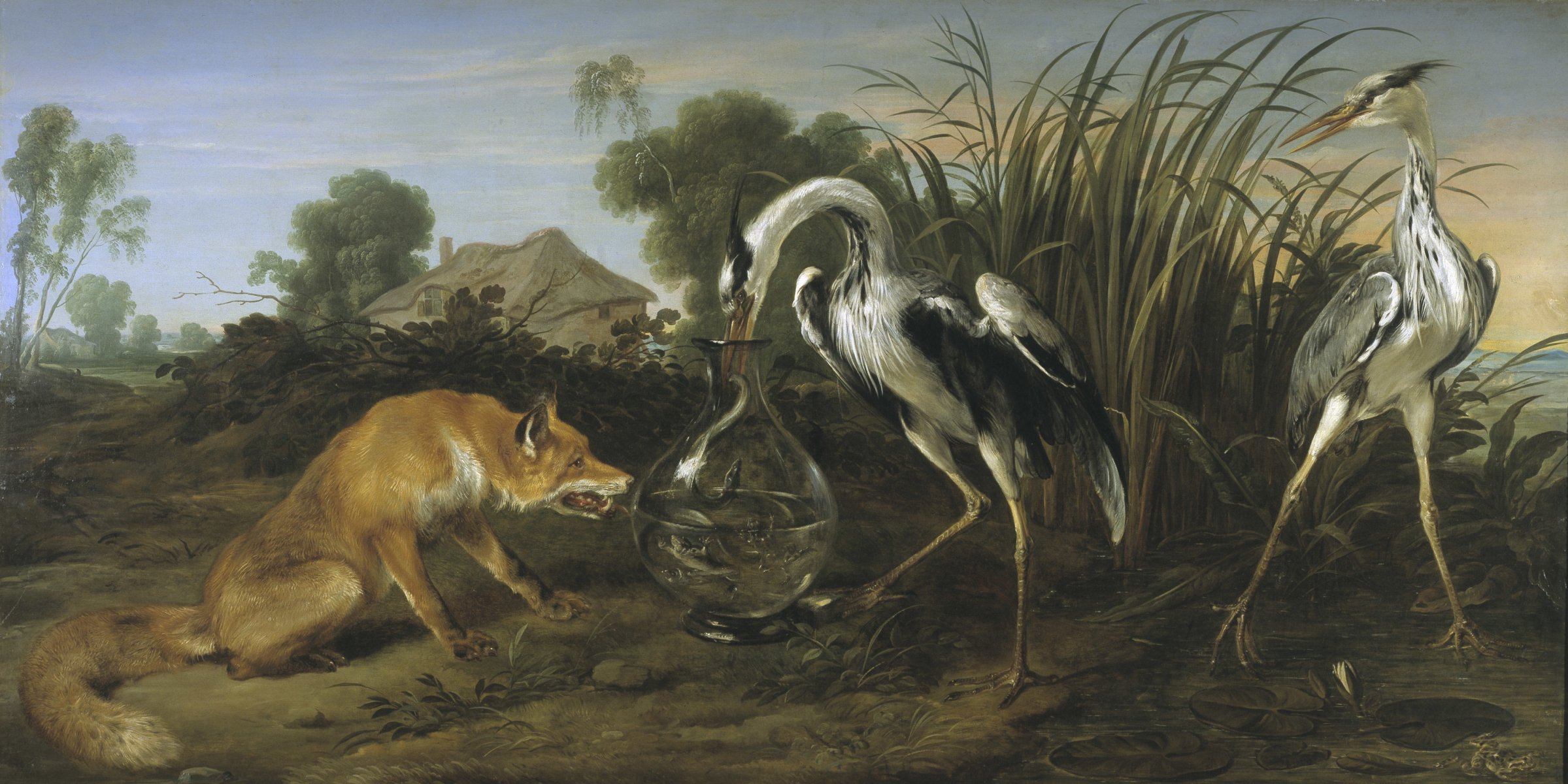 art painting golden age tale fox crane