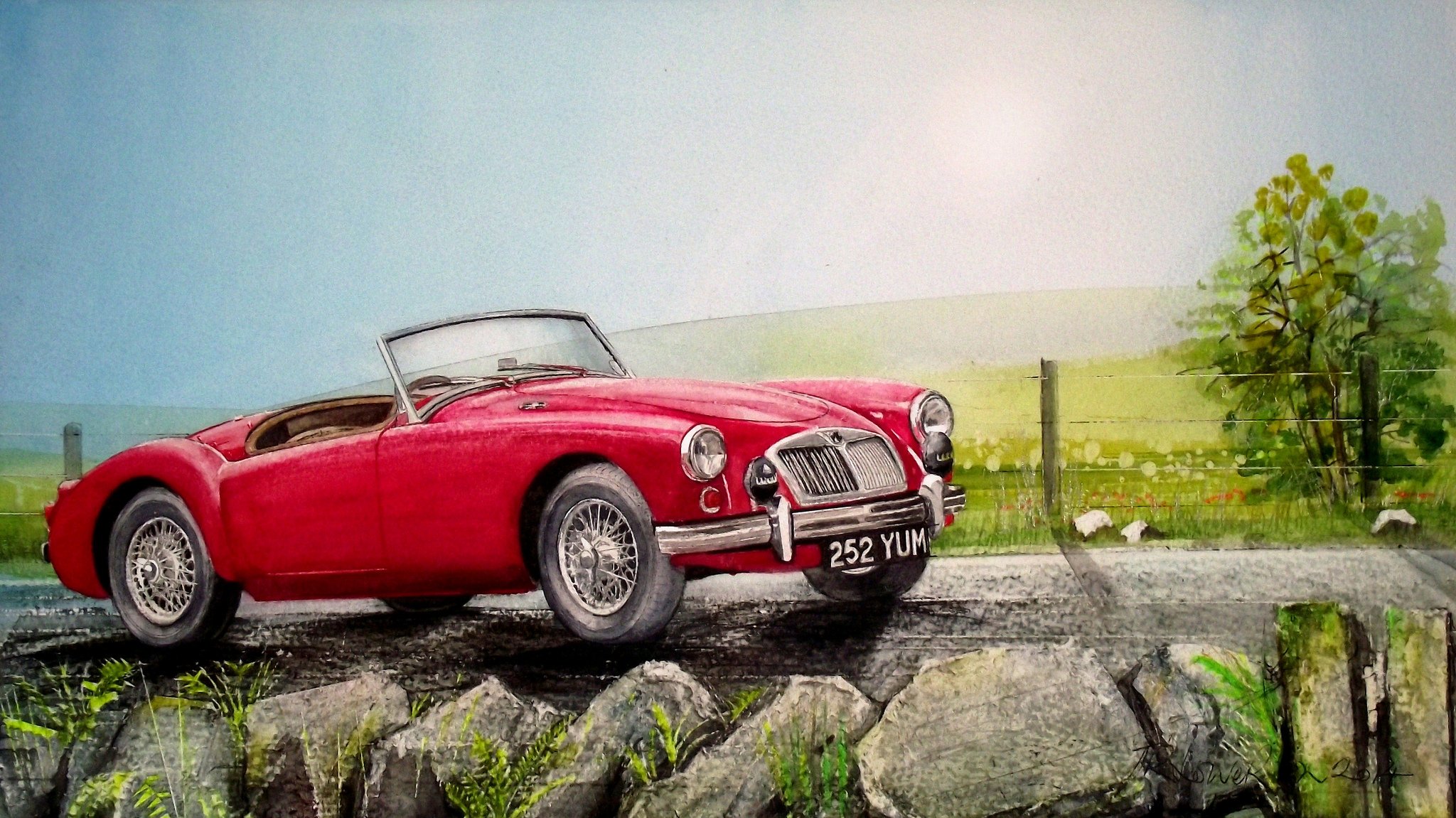 mg barchetta sport auto voiture route peinture dessin