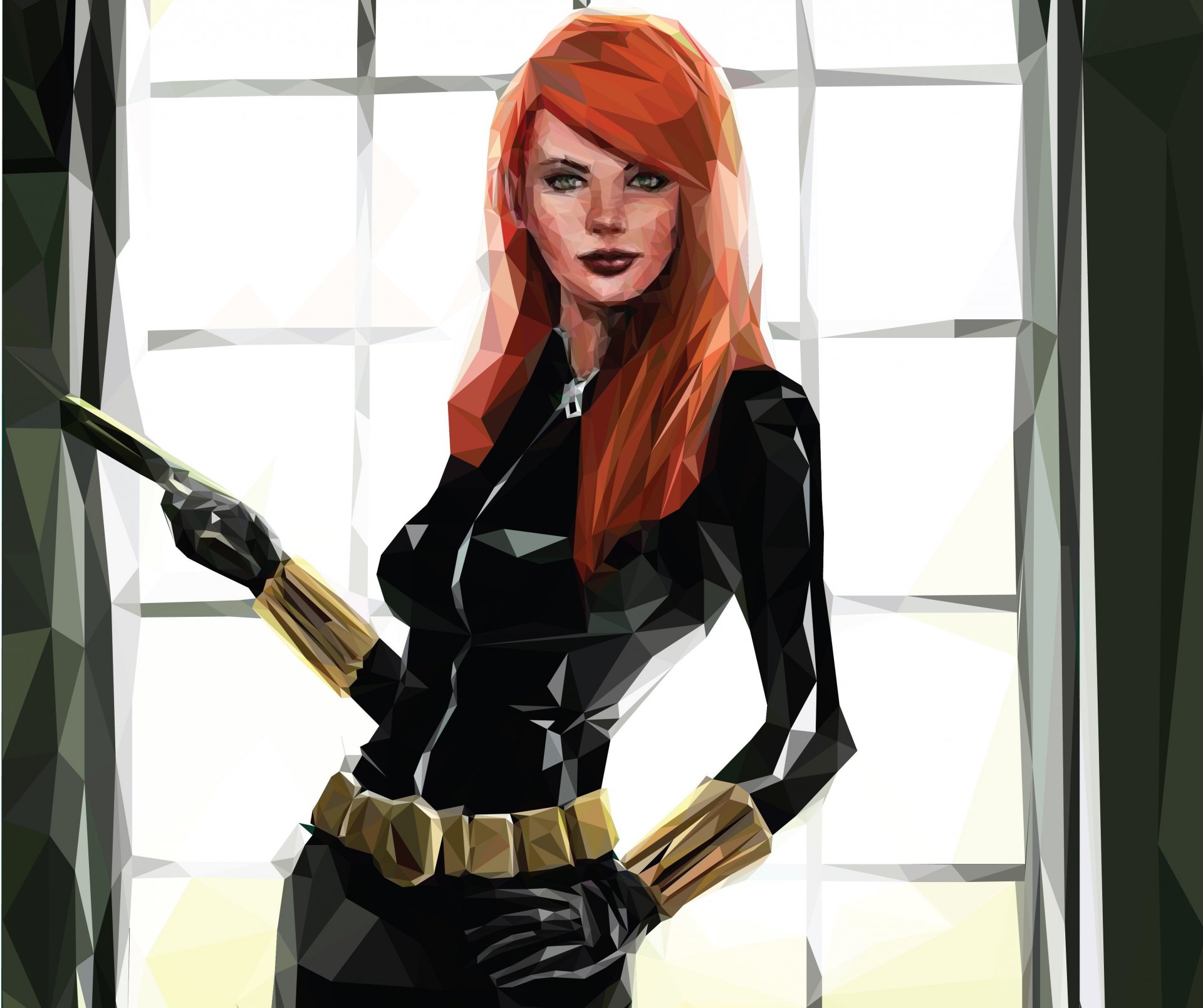 black widow art girl red suit gun