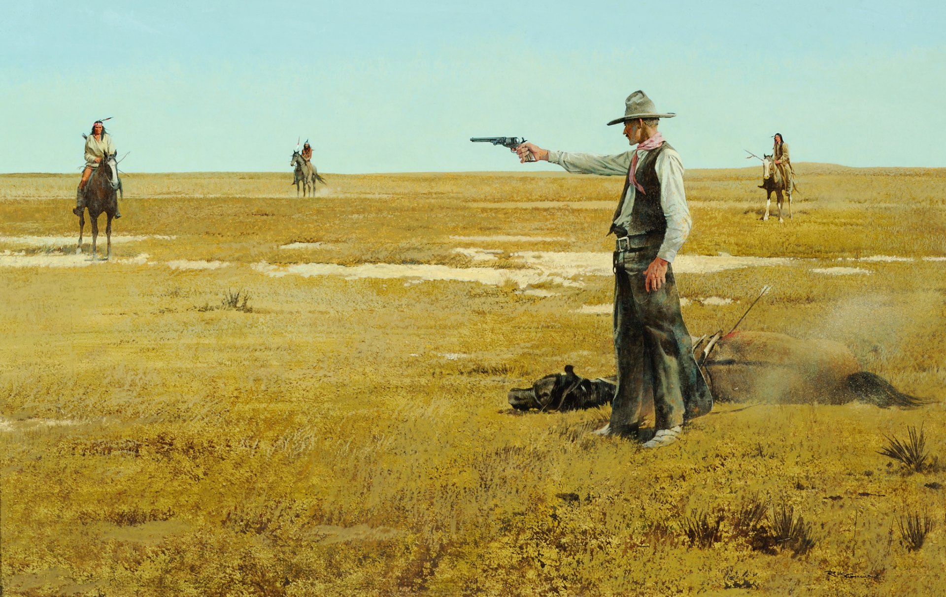 robert mcginnis erster schritt malerei prärie indianer sheriff himmel