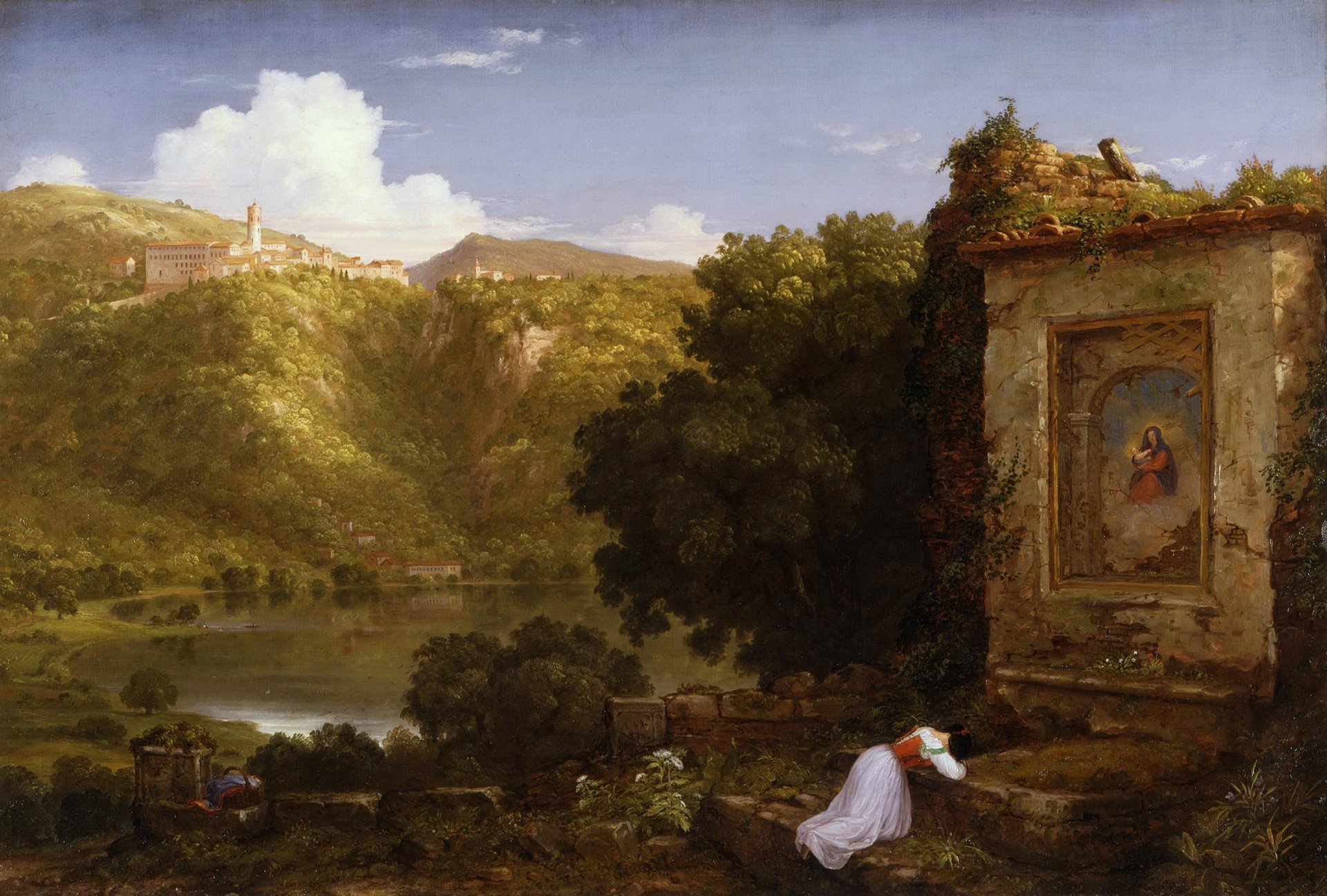 thomas cole pintura lago montañas oración cielo paisaje