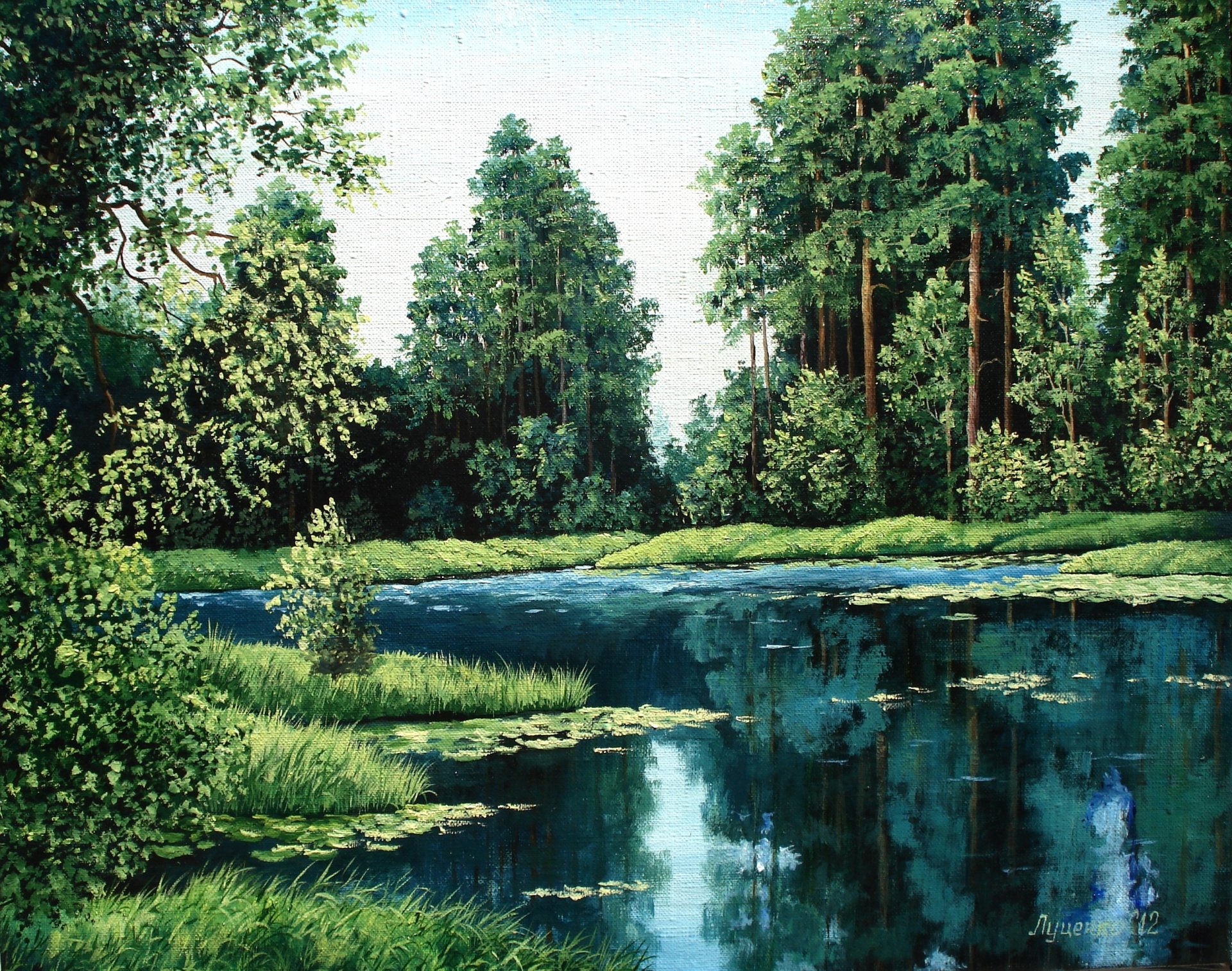 peinture loutsenko pins peinture paysage nature arbres forêt lac eau