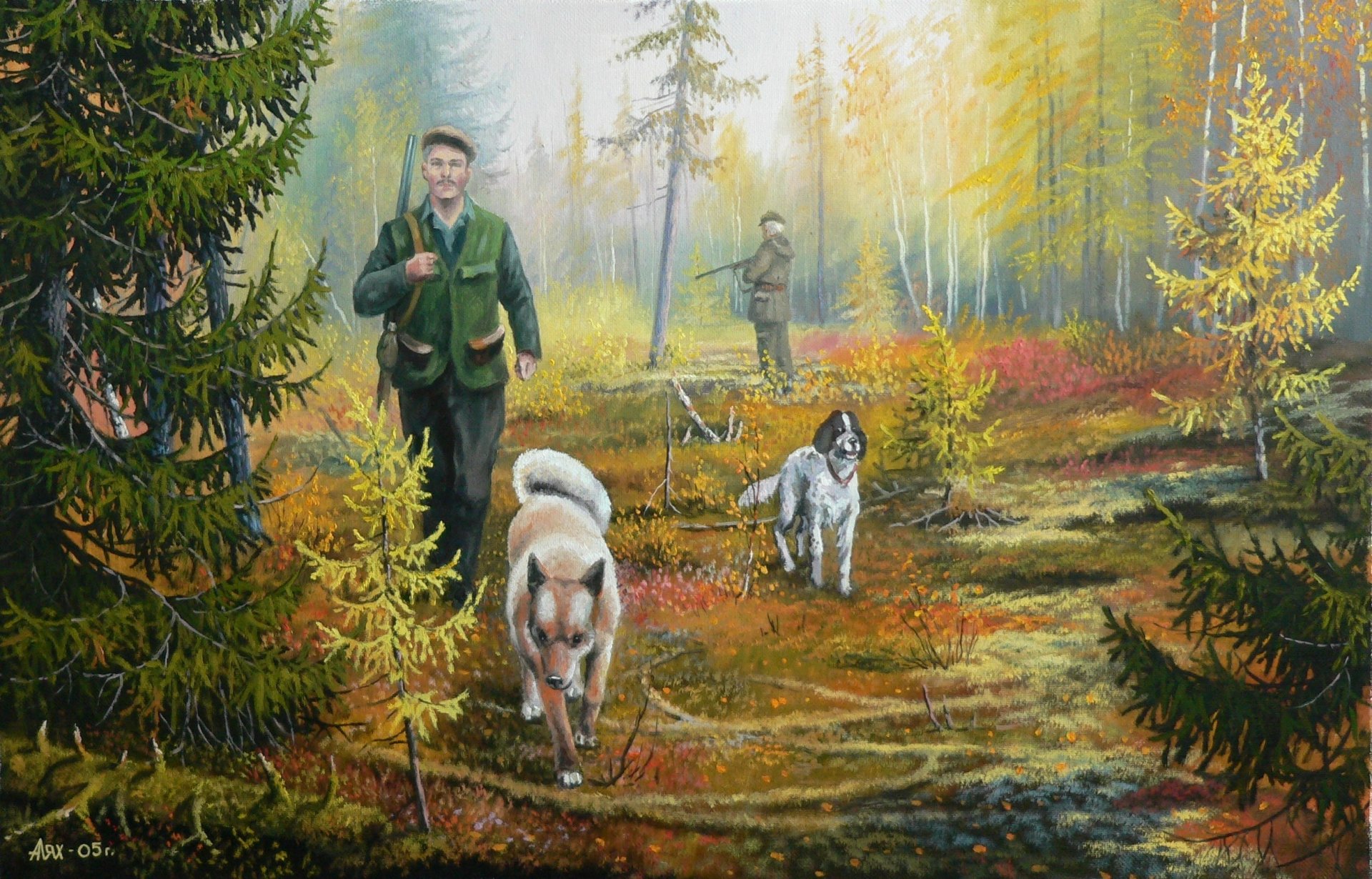 andrew lyakh art nature taiga hunter dog