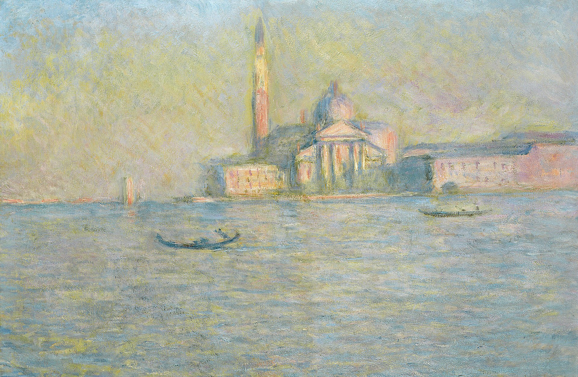 claude monet pintura paisaje venecia canal barco iglesia góndola