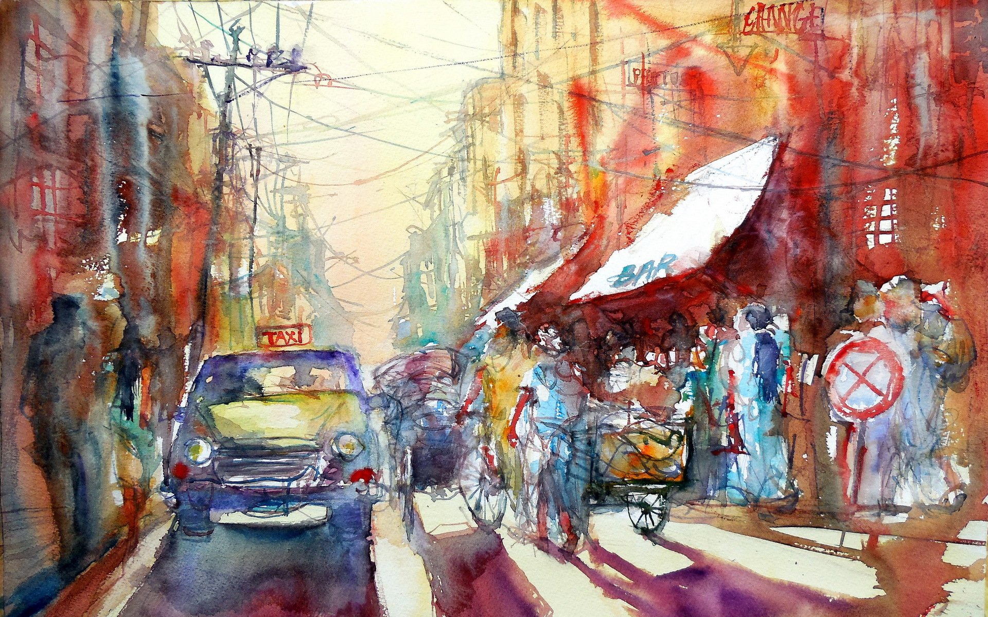 stadt straße aquarell