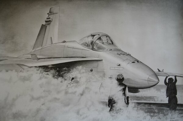 Dessin au crayon avion fa-18 Frelon