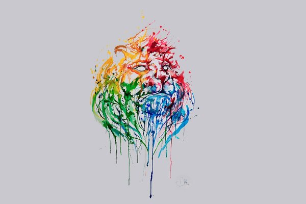 Leone d arte nei colori colorati dell arcobaleno