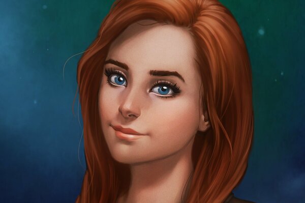 Red-haired girl with blue eyes art