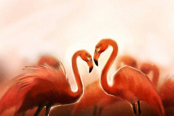 Zwei Flamingos bei Sonnenuntergang