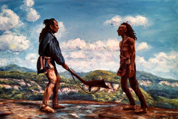 Drawing. Indians before duels