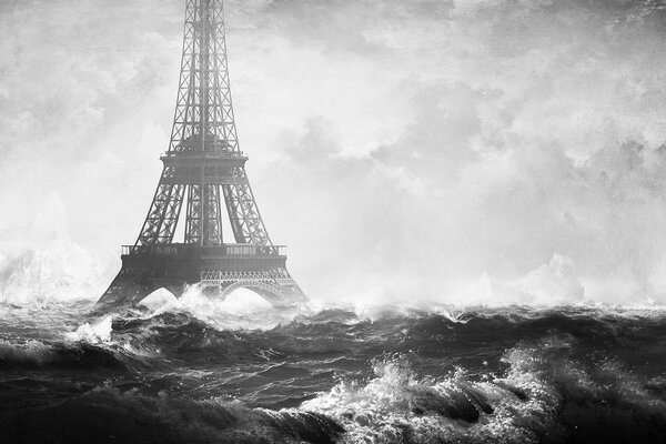 French storm on the background of the Eiffel Tower