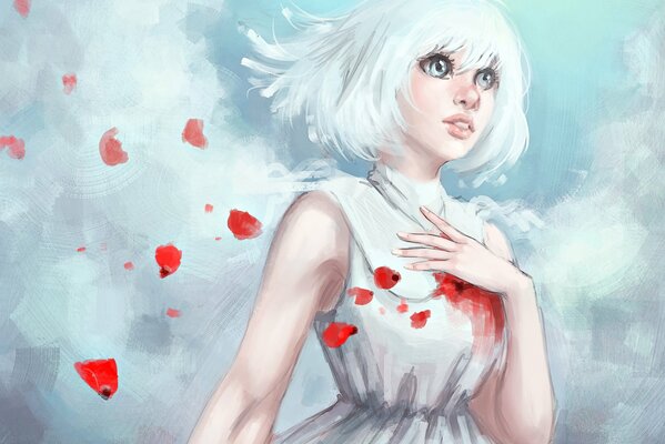 Ragazza in abito bianco con petali Scarlatti