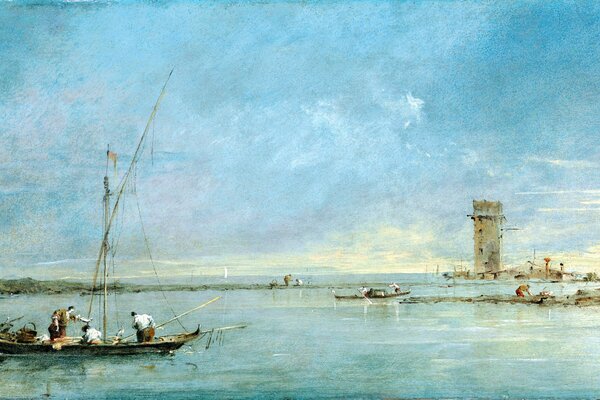 Pintura. Vista de la bahía veneciana