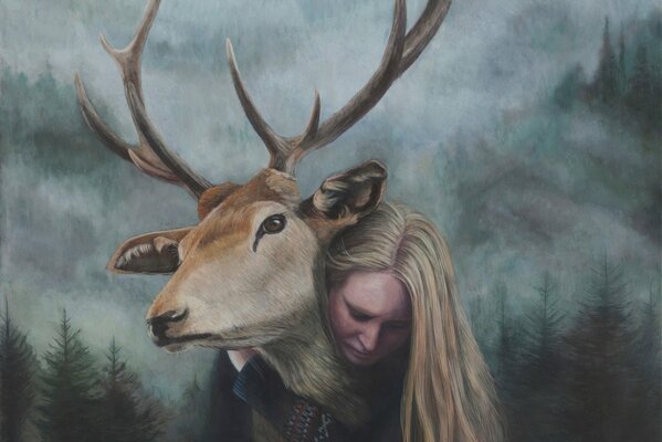 A woman hugs a deer