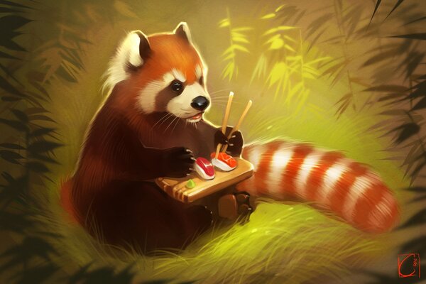 Red panda at breakfast dry