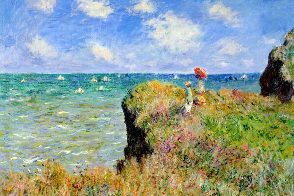 Paysage de Claude Monet avec des bateaux sur la mer