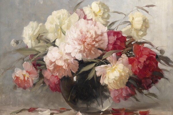 A bouquet of peonies. Flowers in a vase