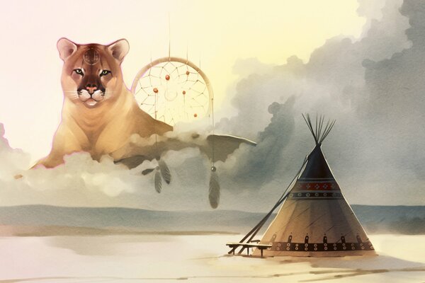 Art Puma se trouve dans les nuages tipi debout sur le sol