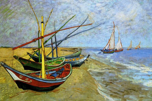 Картина Винсент Ван Гог. Пейзаж лодки на берегу моря