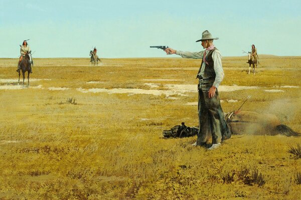 Шериф и индейцы стрельба в поле