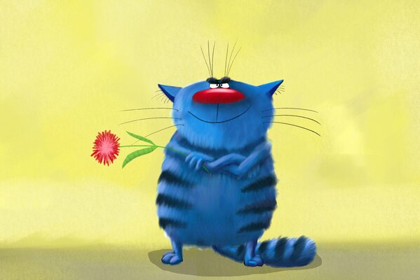 Divertente gatto blu, con un aster nelle sue zampe risponderà alla tua domanda più intima