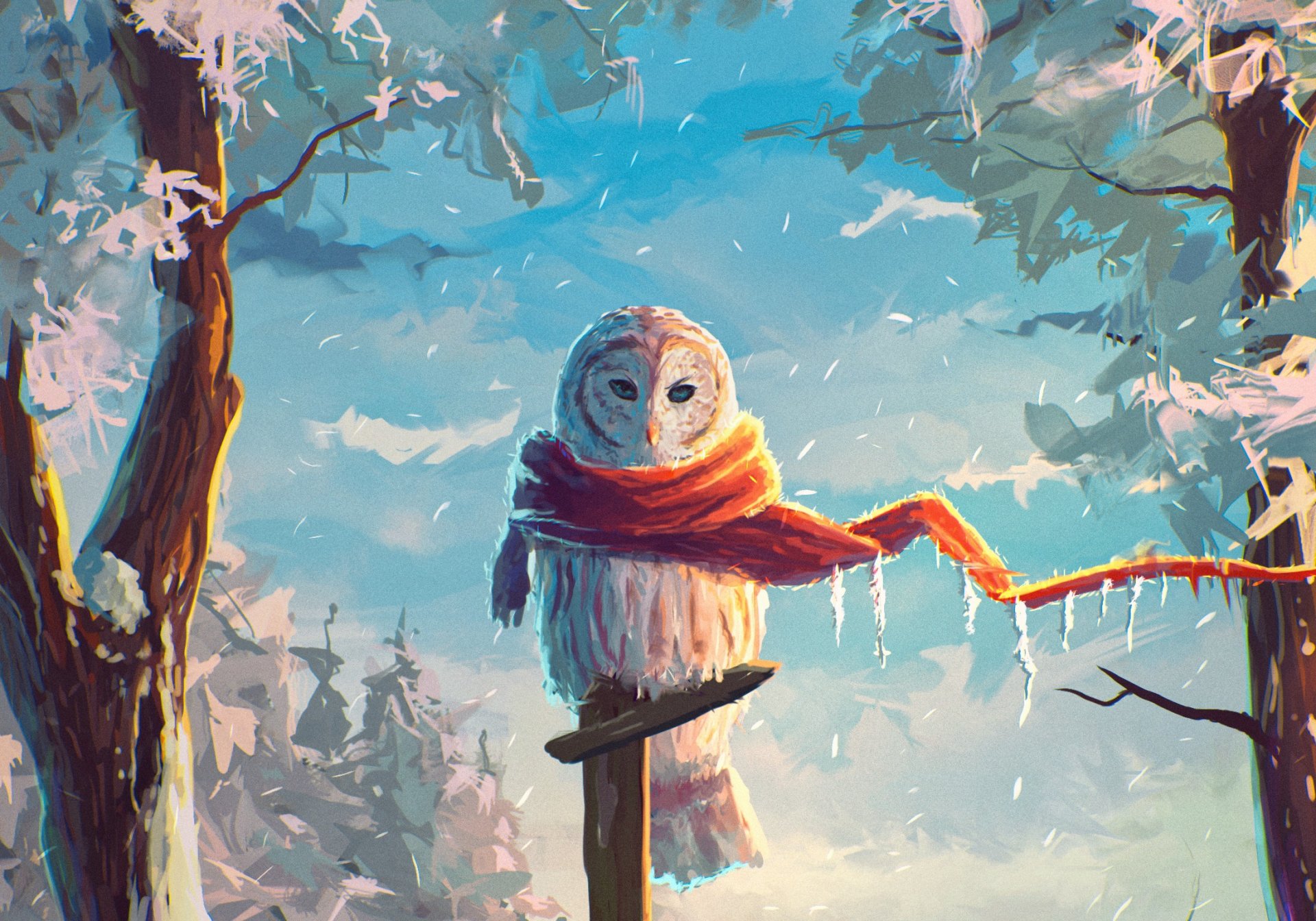 hibou oiseau hiver neige art