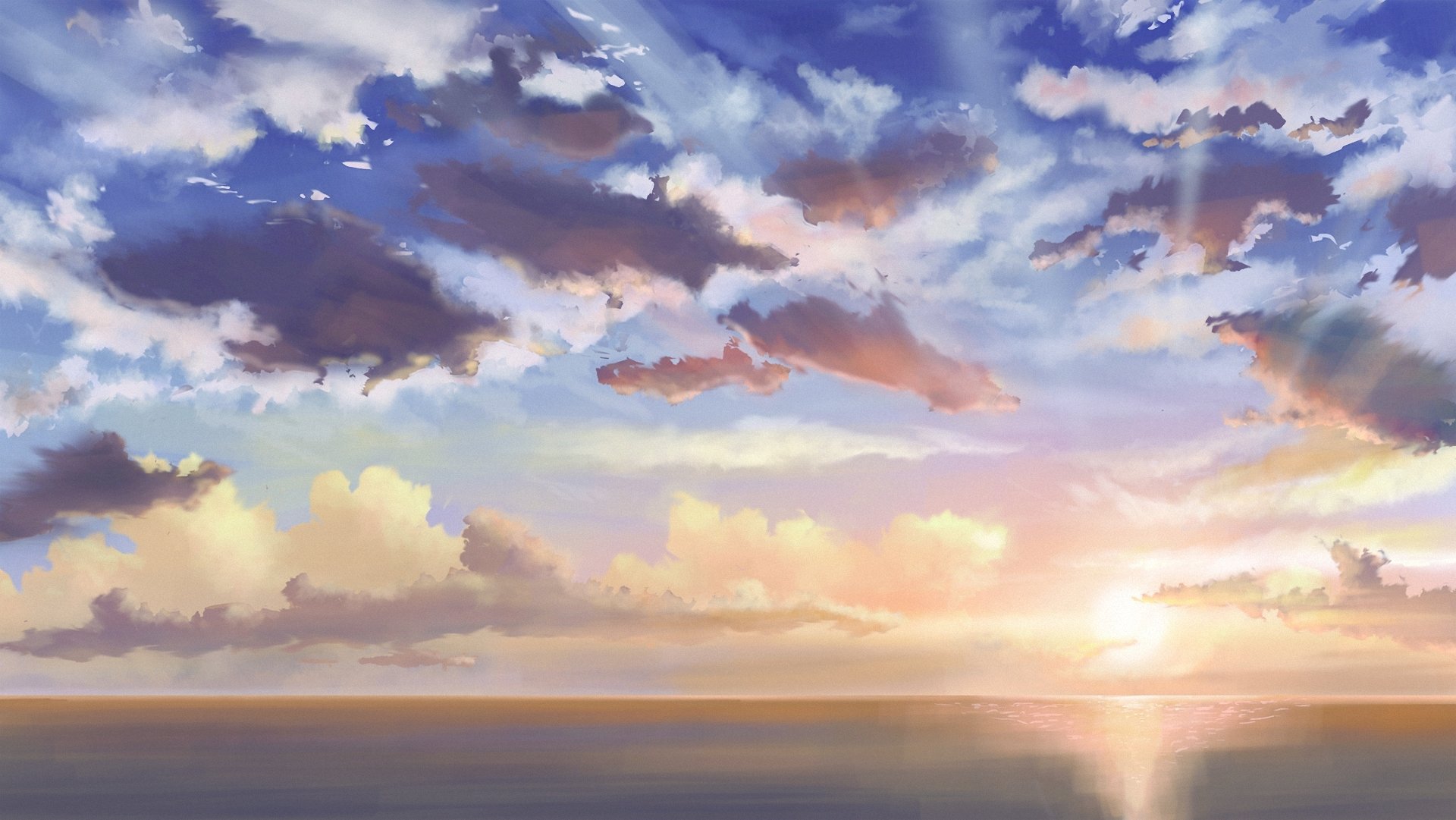 art pecoanimenote ciel nuages mer horizon