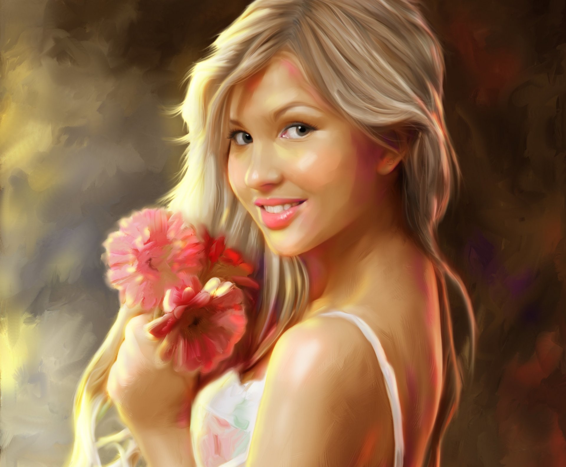 arte ragazza bionda sorriso fiori