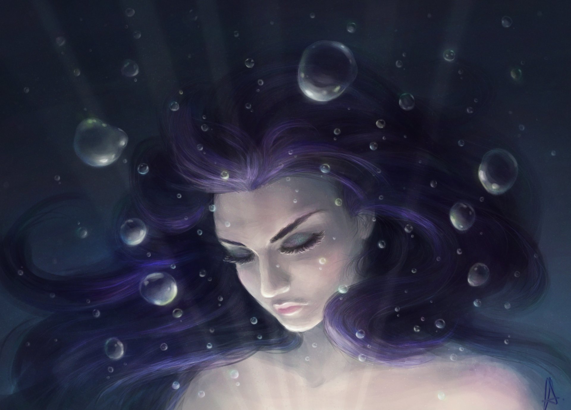 girl under water bubbles art