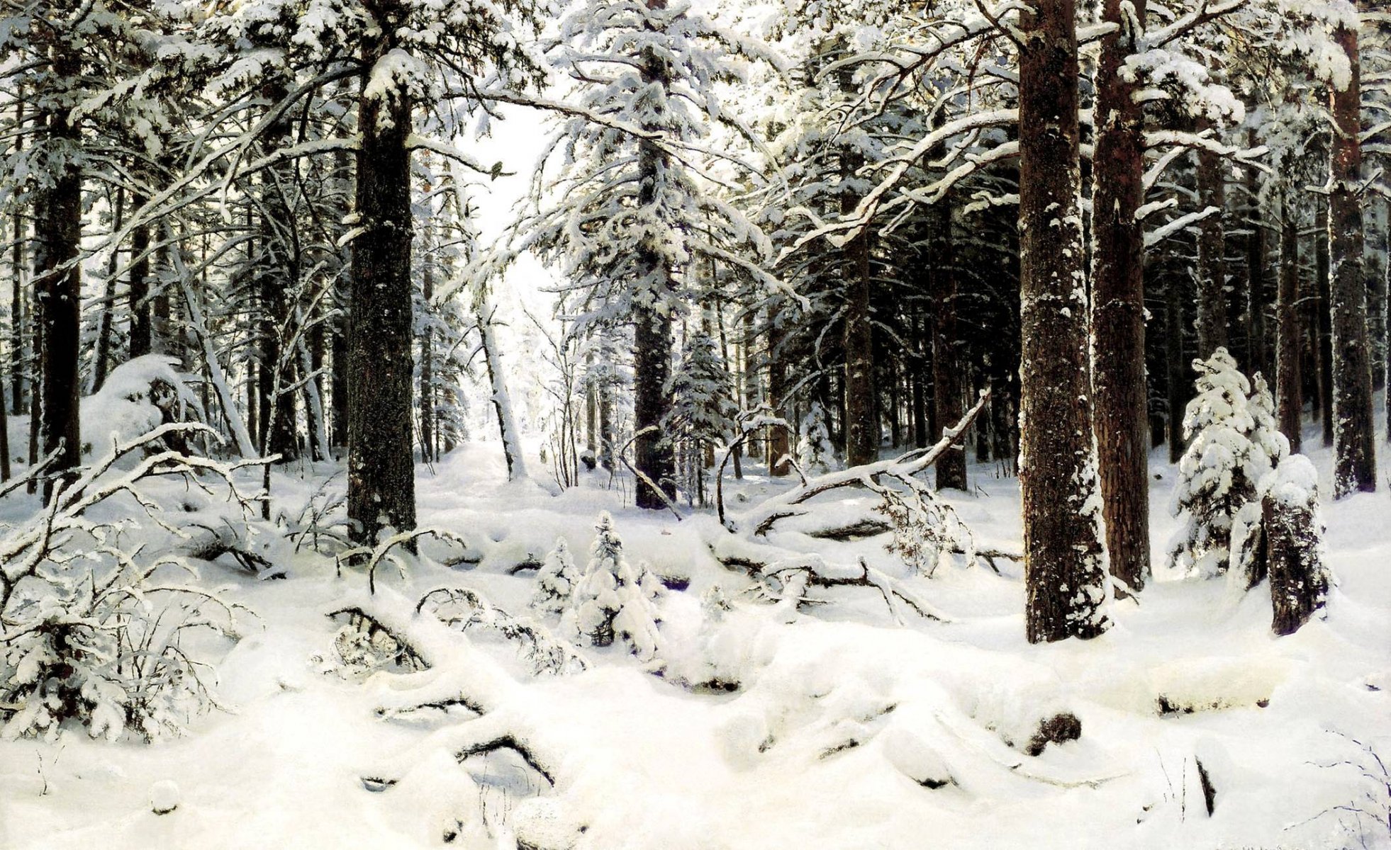 shishkin hiver forêt arbres neige froid peinture peinture