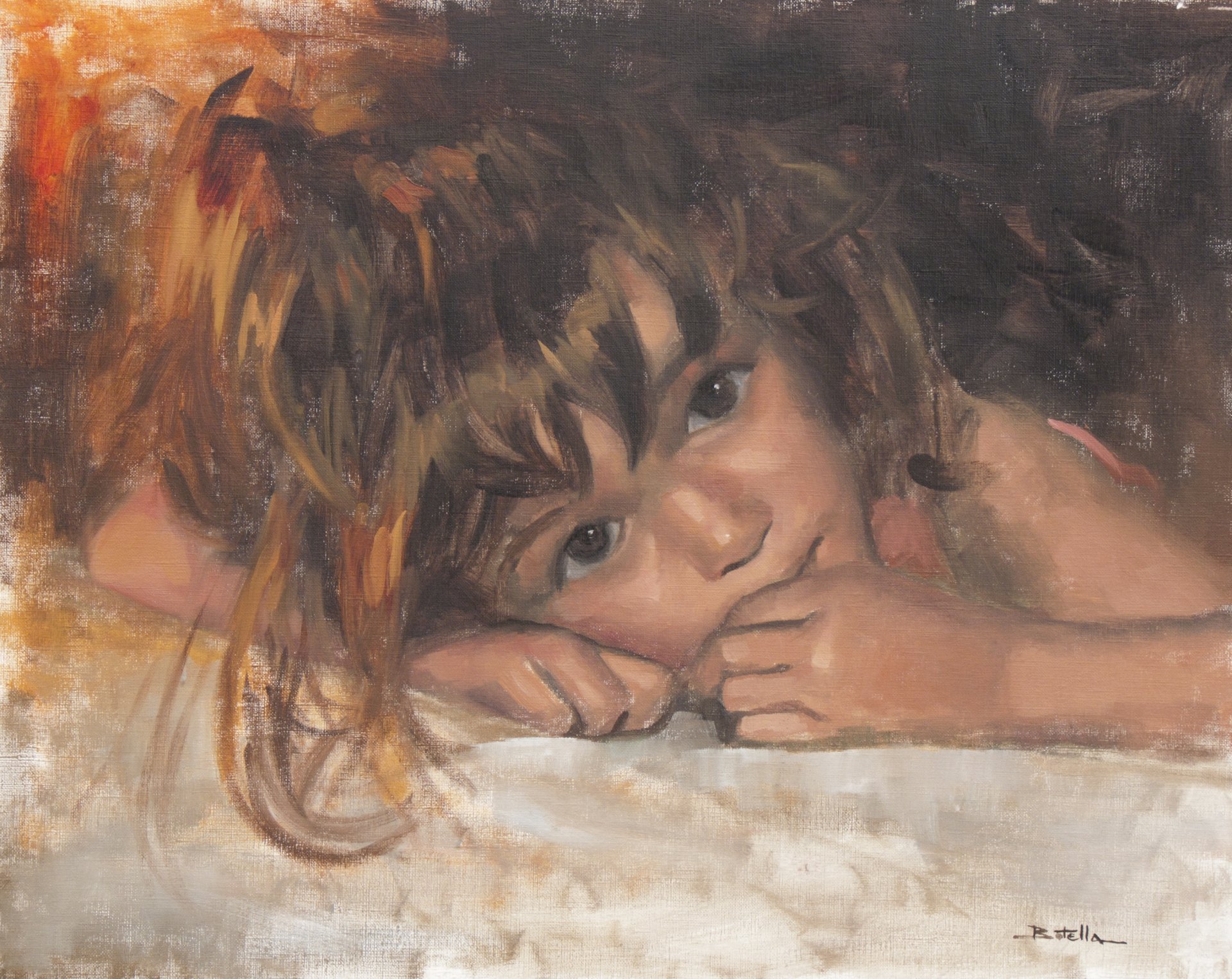 laurent botella pittura bambino ragazza faccia sguardo