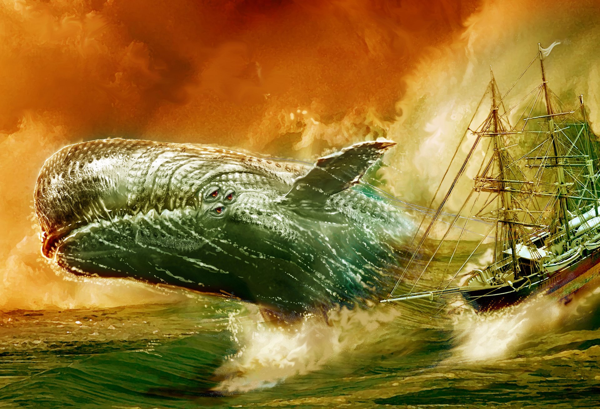 moby dick white whale art whale sea ship