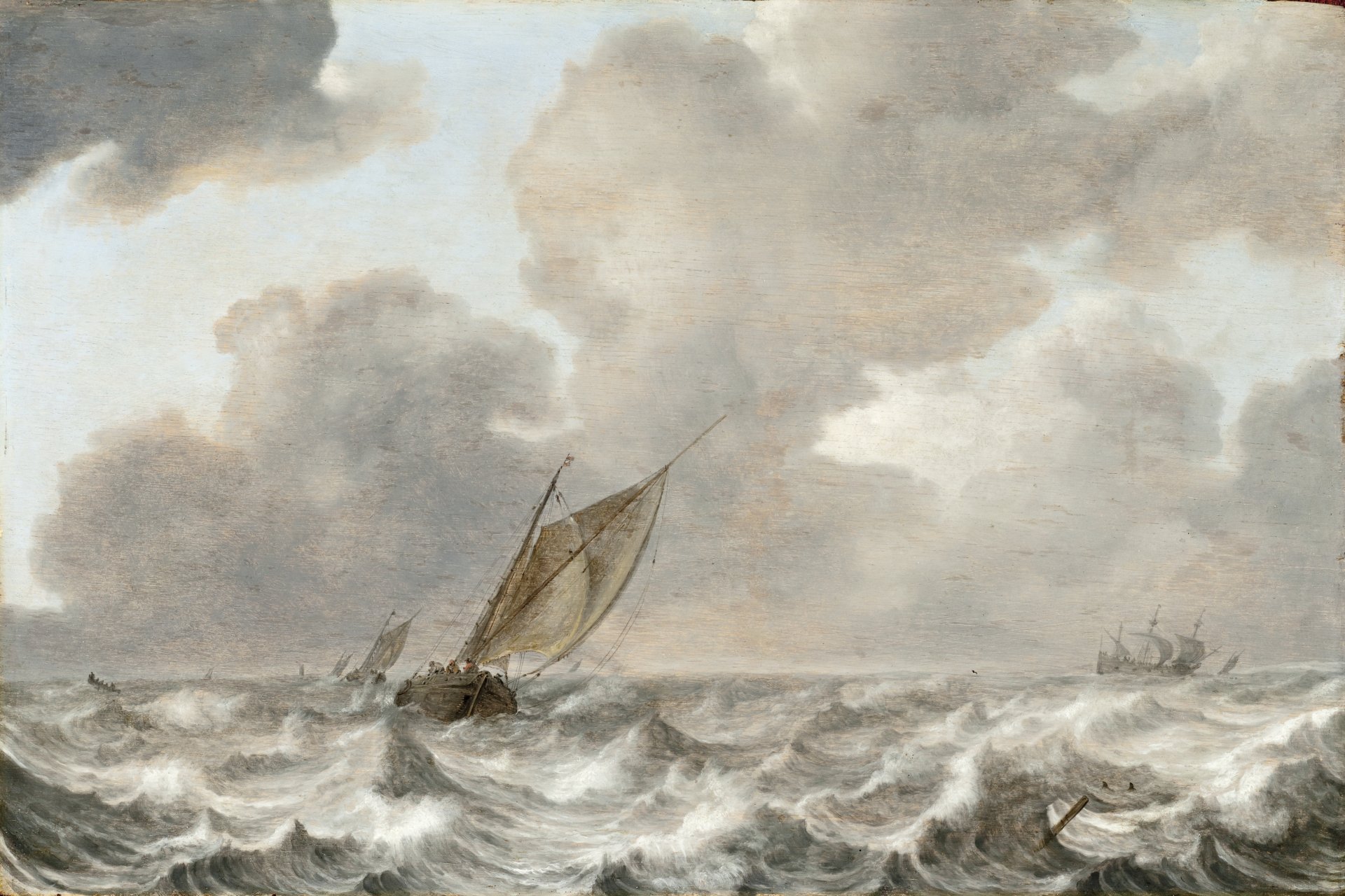 jan porcellis mer orageuse vagues tempête nuages ciel navire bateau peinture