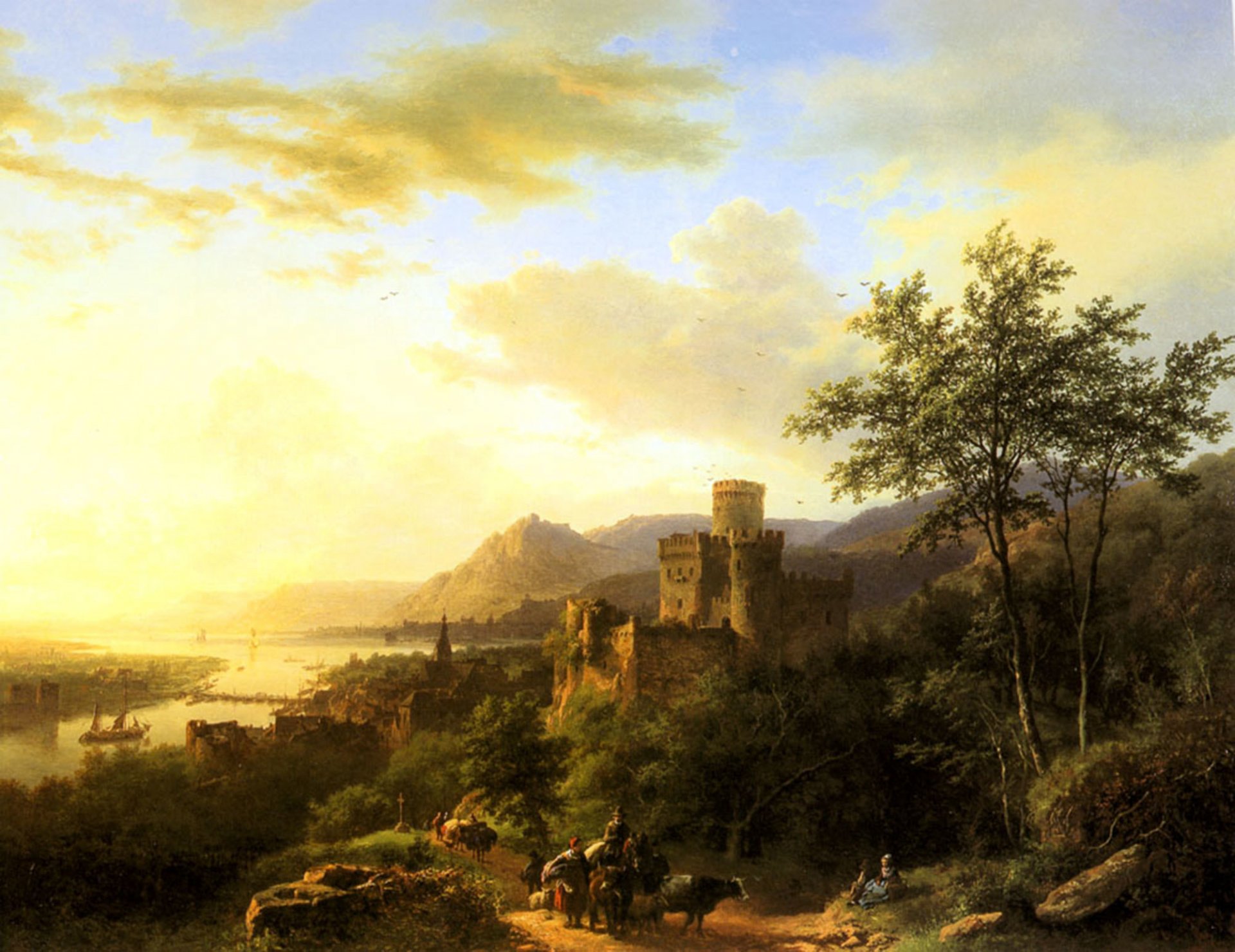 kukkuk barend cornelis viaggiatori fiume castello barca cielo nuvole tramonto immagine