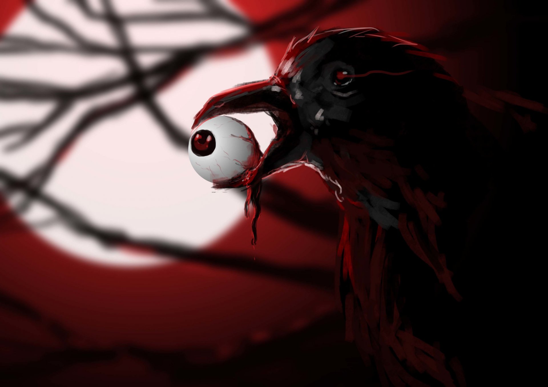 arte cuervo pájaro ojo globo ocular sangre