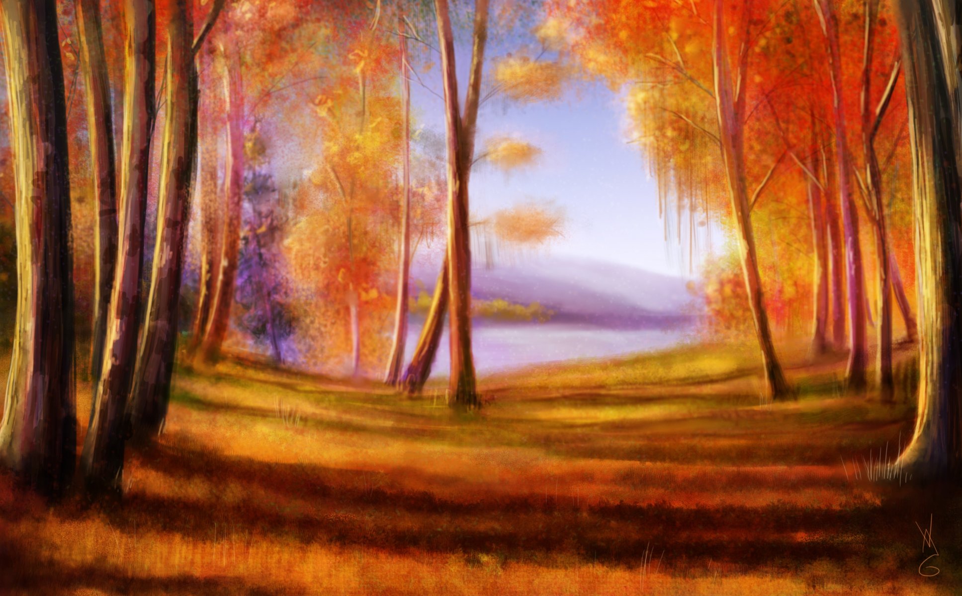 sztuka natura las drzewa jesień