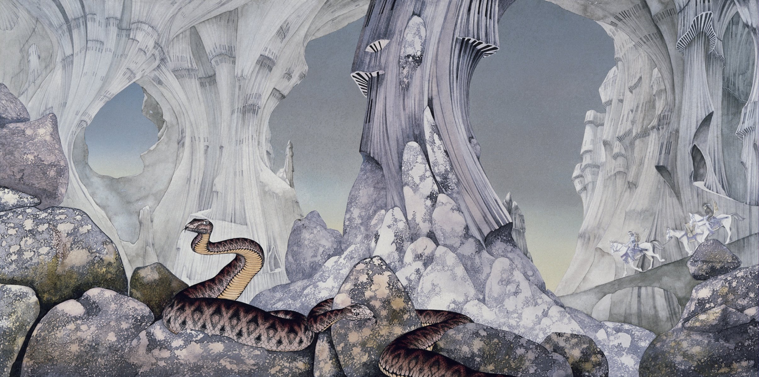 art roger dean serpents grottes pierres rochers cavaliers