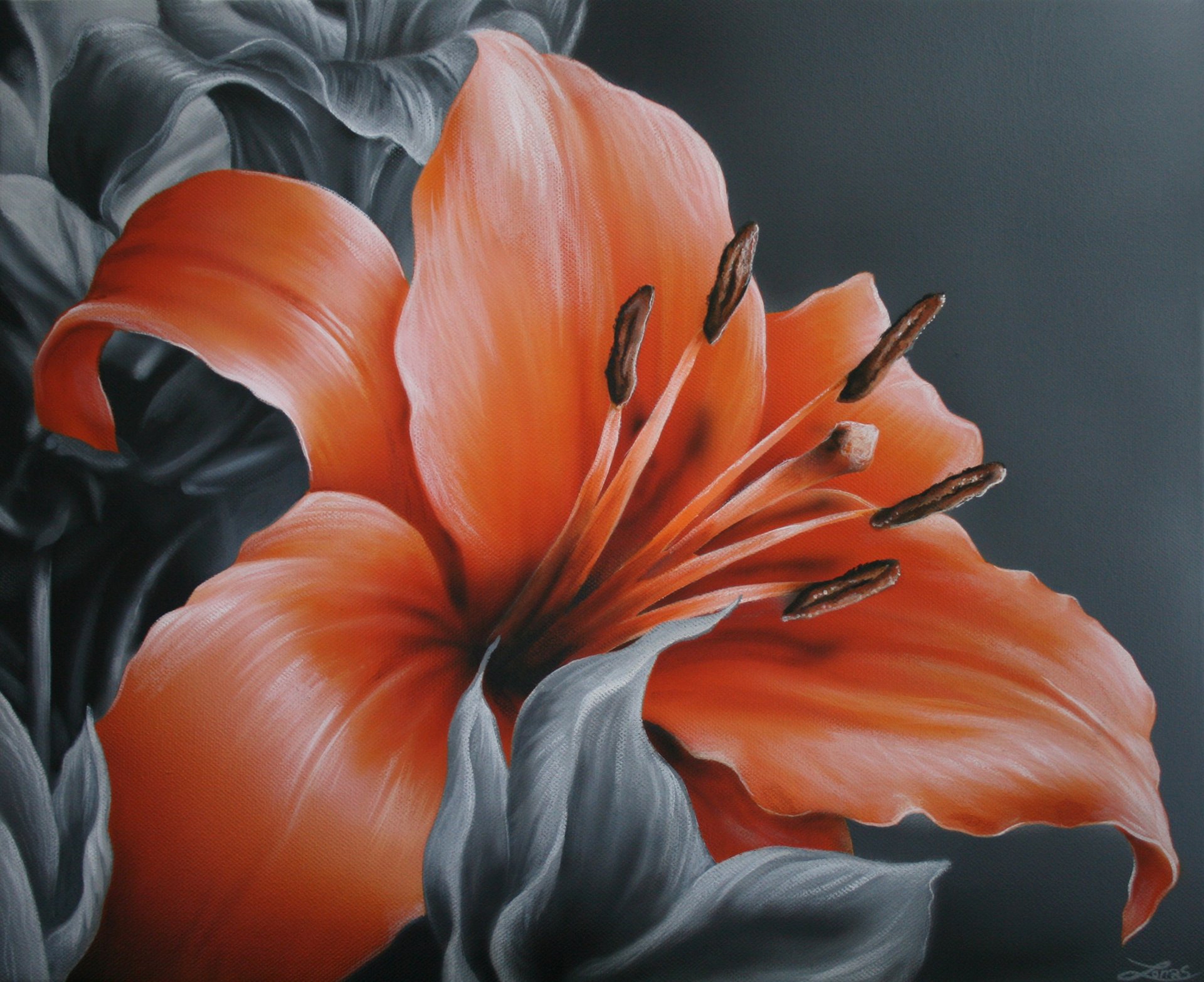 painting flower leaves gray background